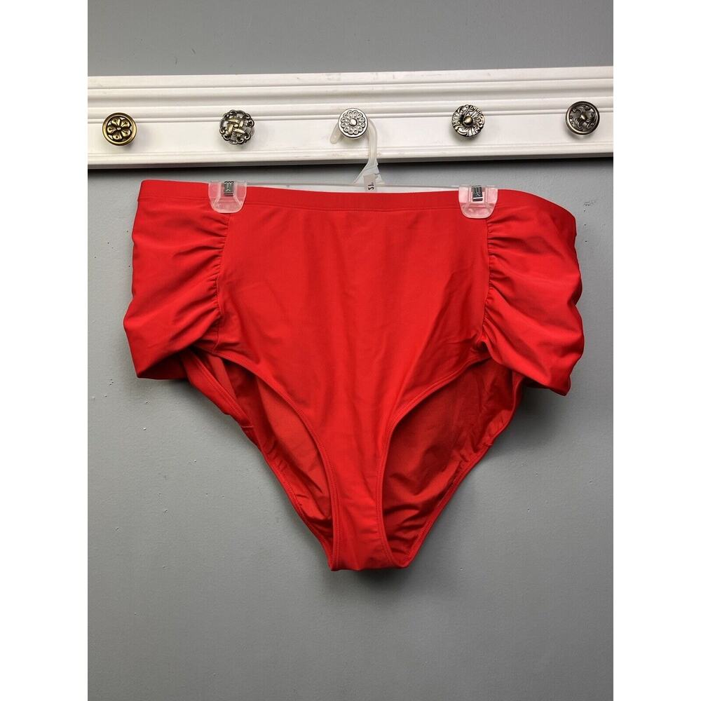 Forever 21 Plus Swim Bottom Women Plus size 3X Red Stretch‎ Ruched sides